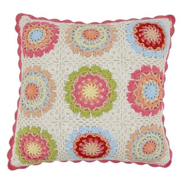 Saro Lifestyle SARO 1803.M16SD 16 in. Square Down Filled Throw Pillow with Crochet Design 1803.M16SD